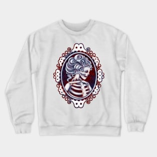 White Skeleton Girl in Frame with Red and Blue Background Cameo Crewneck Sweatshirt